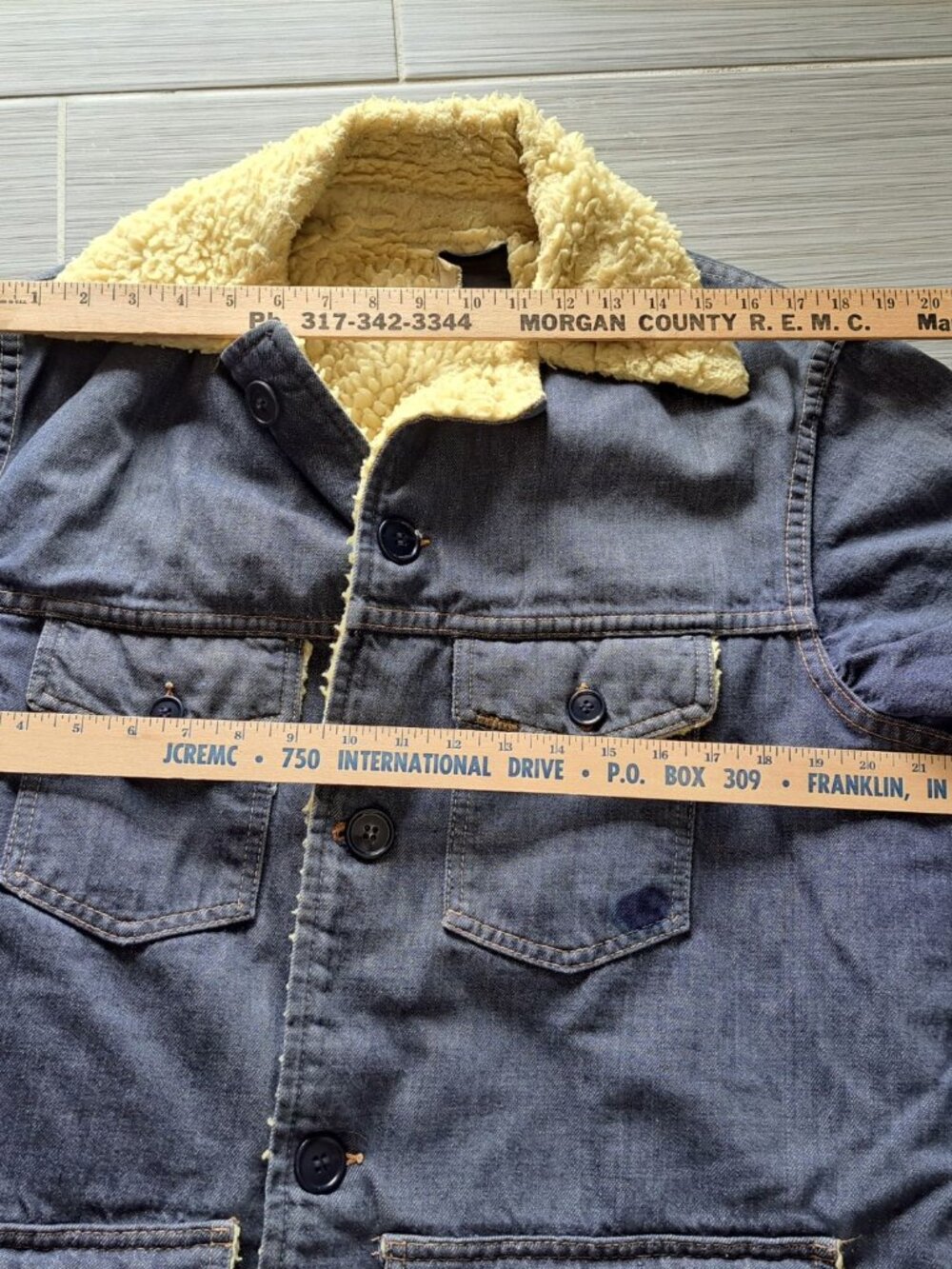 Vintage 70's Sears Roebucks Sherpa-Lined Denim Jacket  Work Coat L Blue Men's - Picture 9 of 13